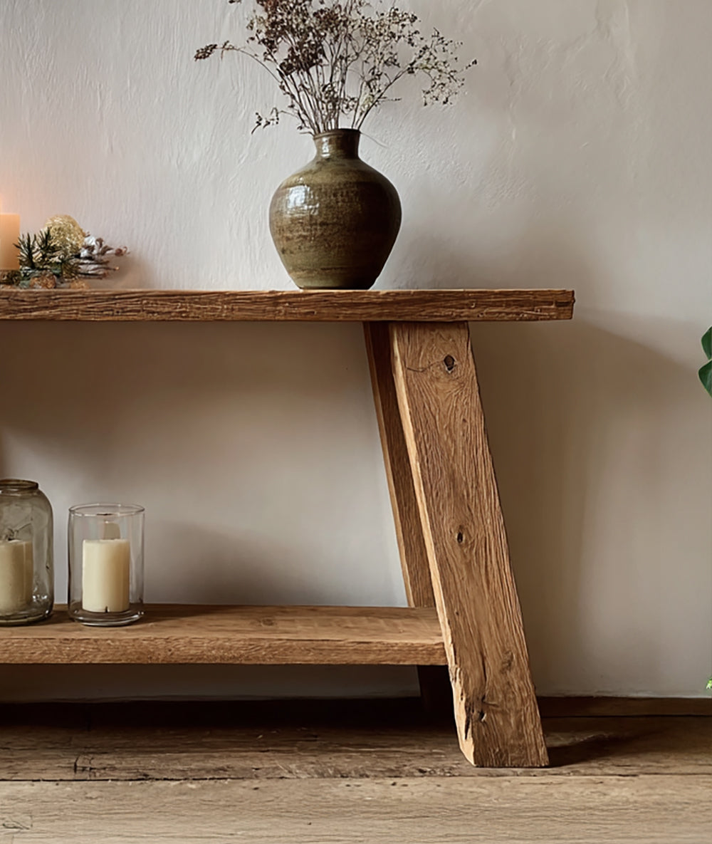 Rustic Oak Console Table – Modern Entryway Table for Farmhouse Furniture Decor