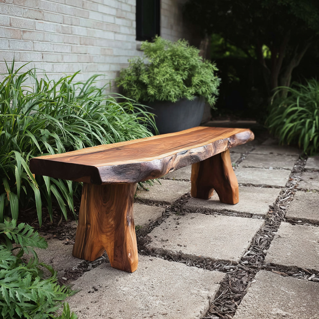 Handcrafted Live Edge Walnut Bench – Rustic Solid Wood Entryway & Dining Seat