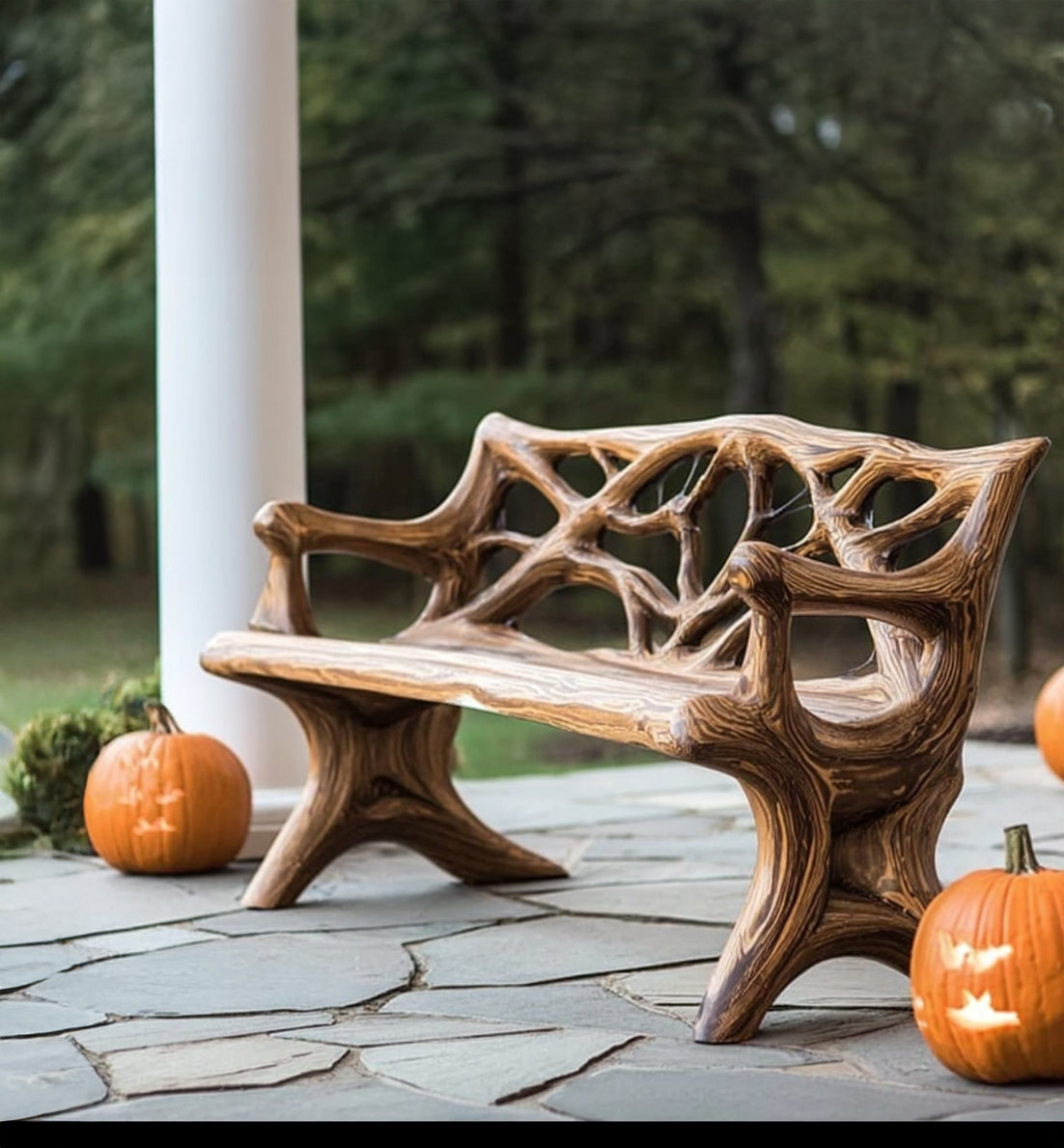 Rustic Porch Bench Seat – Handcrafted Wooden Halloween Outdoor Farmhouse