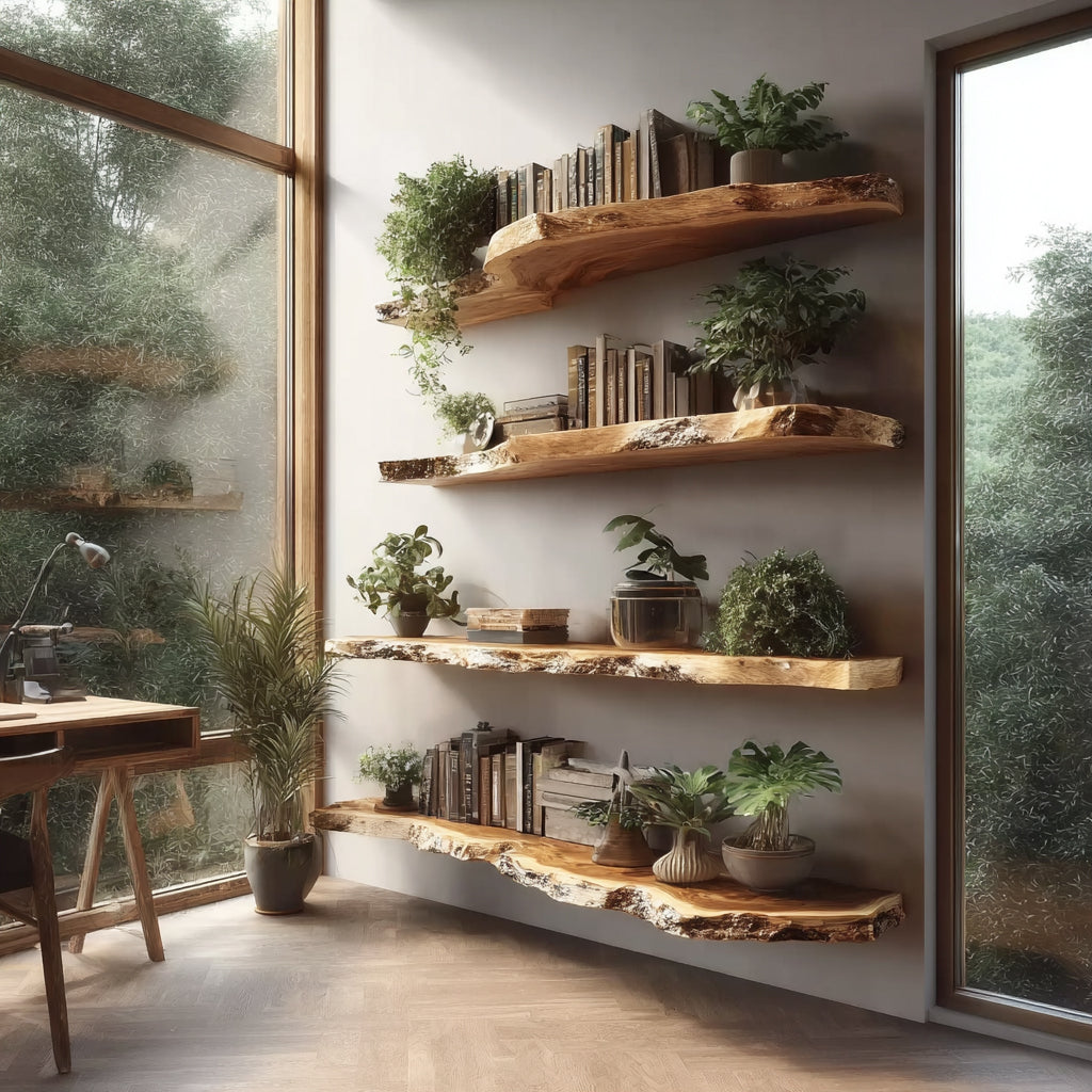 Live Edge Floating Shelves – Handmade Solid Wood Wall Shelves for Rustic Decor