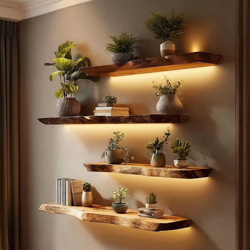 Solid Wood Live Edge Floating Shelf – Rustic Wall Decor for Bathroom & Laundry