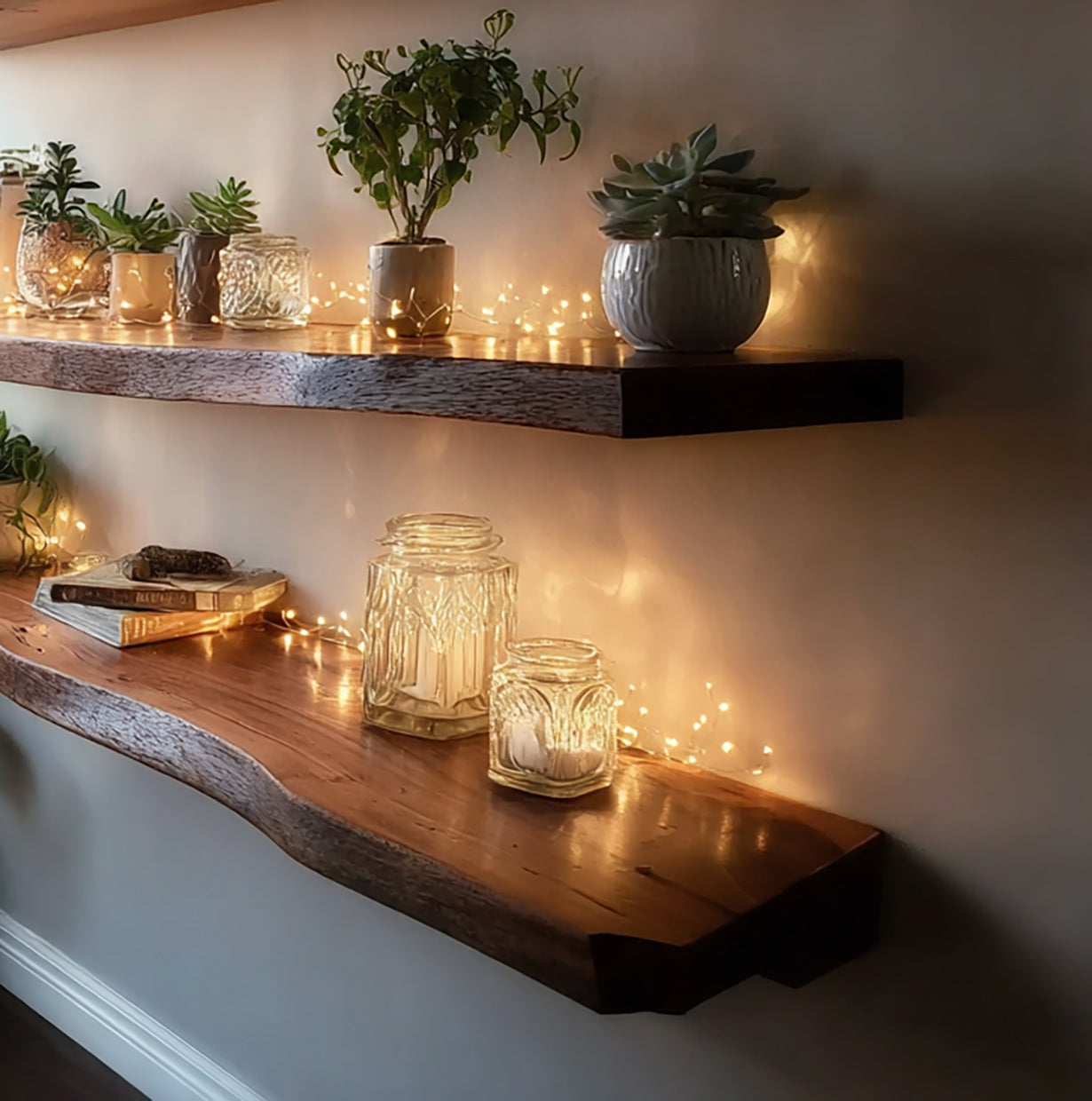 Solid Wood Live Edge Floating Shelf – Rustic Bathroom & Laundry Room Decor