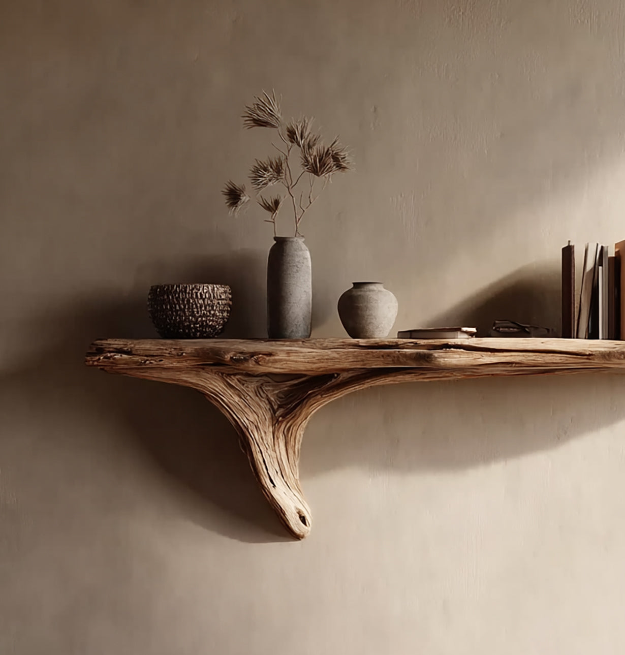 Handcrafted Floating Shelf – Natural Edge Wood Storage for Living Room