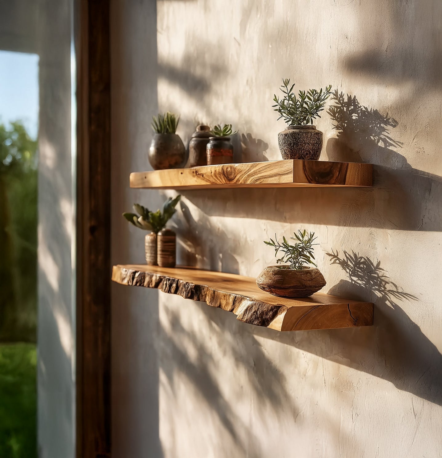 Natural Live Edge Floating Shelves – Deep Rustic Wall Mounted Shelf