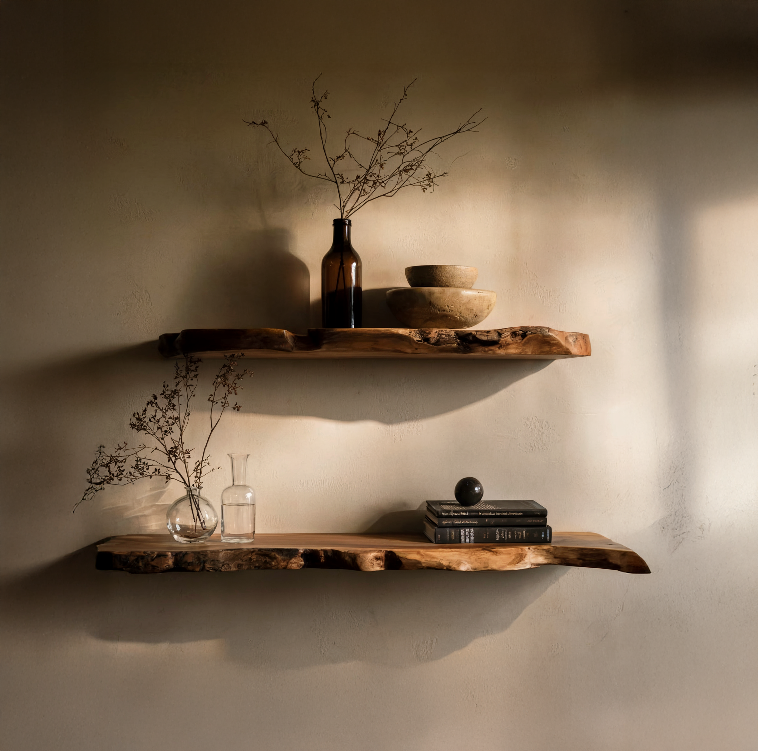 Handmade Christmas Live Edge Floating Shelf – Rustic Wooden Bookshelf & Holiday Décor