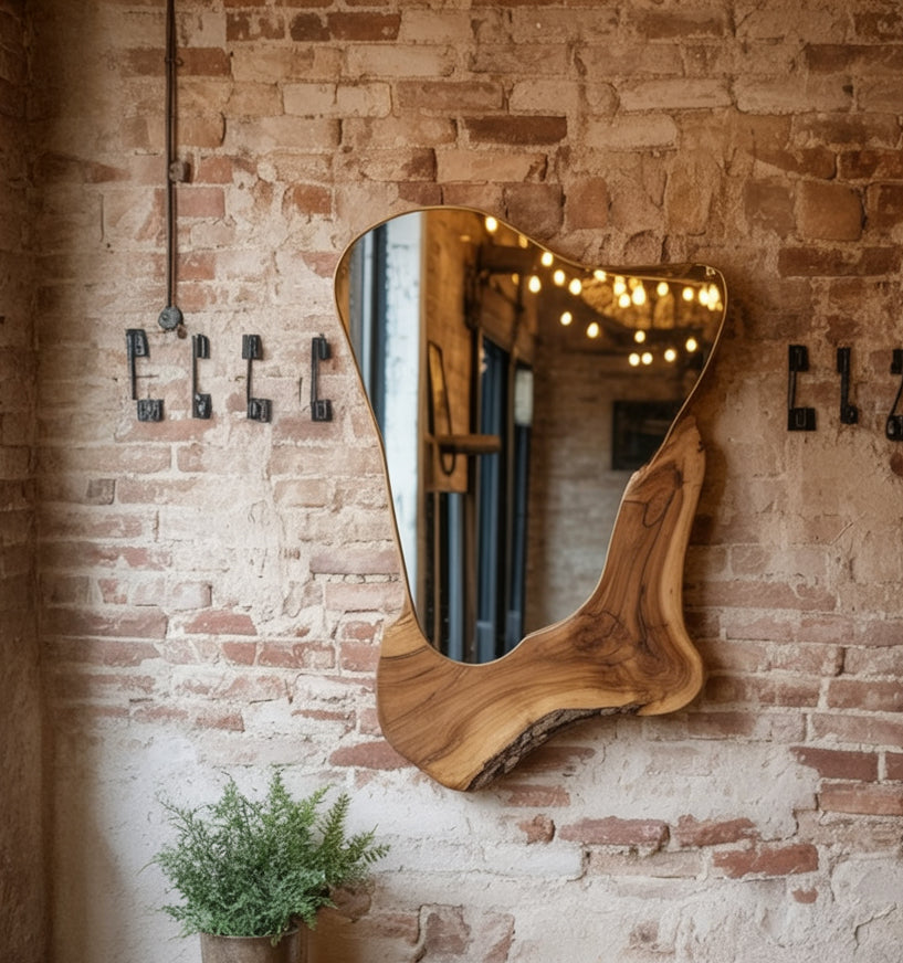 Modern Live Edge Wall Mirror – Handmade Wooden Mirror for Living Room & Bathroom