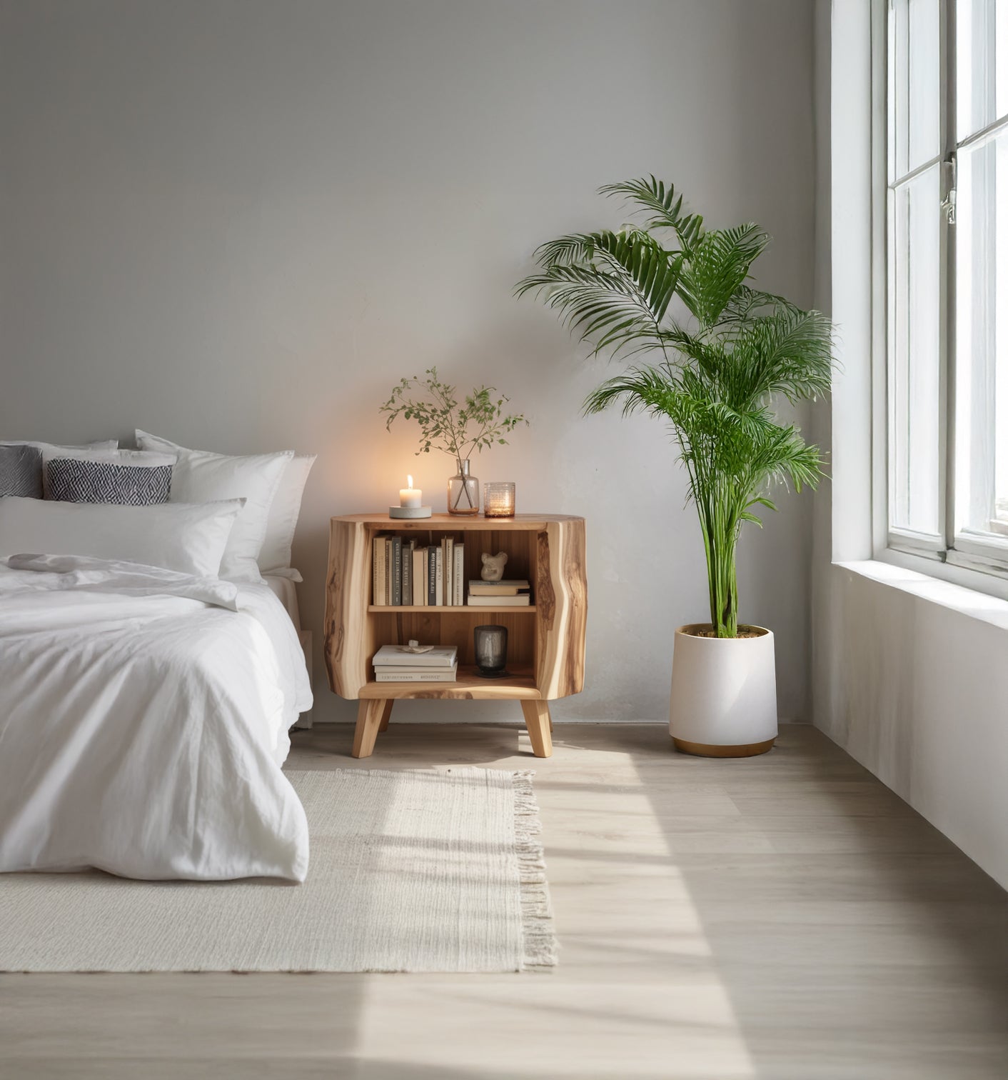 Farmhouse Nightstand for Bedroom – Rustic Natural Wood Bedside Table with Drawer