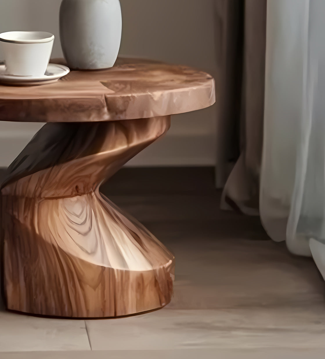 Handcrafted Solid Wood Spiral Side Table – Unique Sculptural End Table