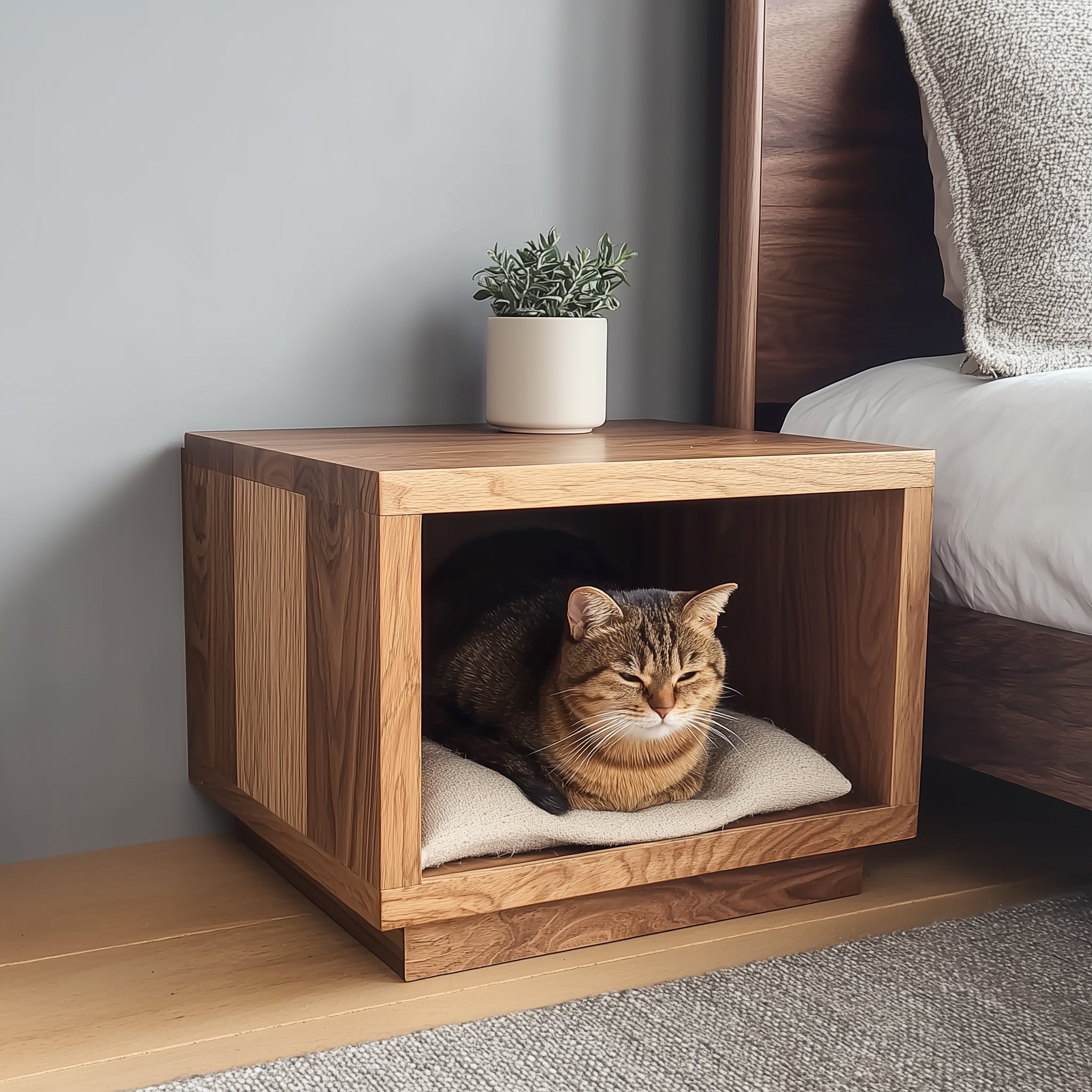 Modern Nightstand with Built-In Pet Bed – Hidden Cat House for Bedroom or Small Apartment