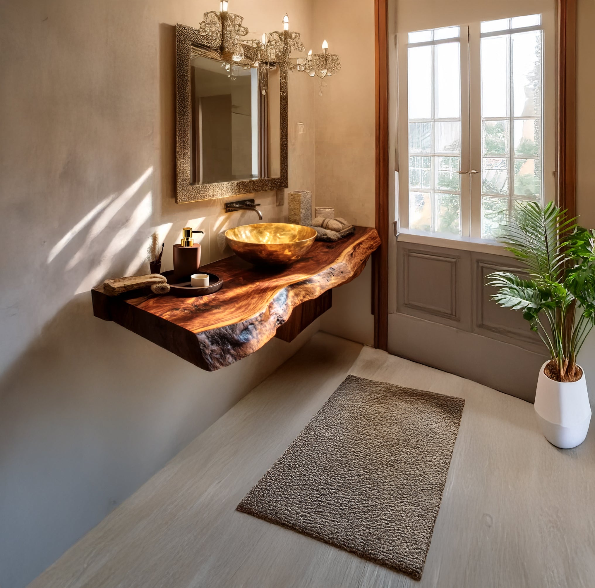 Floating Vanity – Handcrafted Live Edge Bathroom Shelf, Rustic Wall Mounted Desk Shelf with Brackets