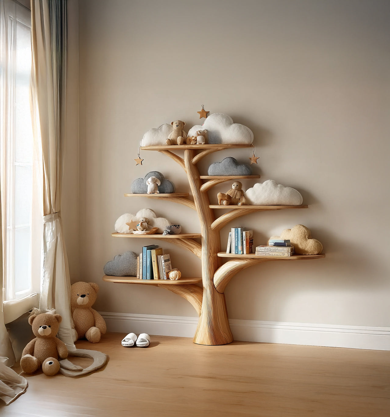 Handmade Kids Bookcase – Solid Wood Floating Shelves for Nursery & Montessori Display