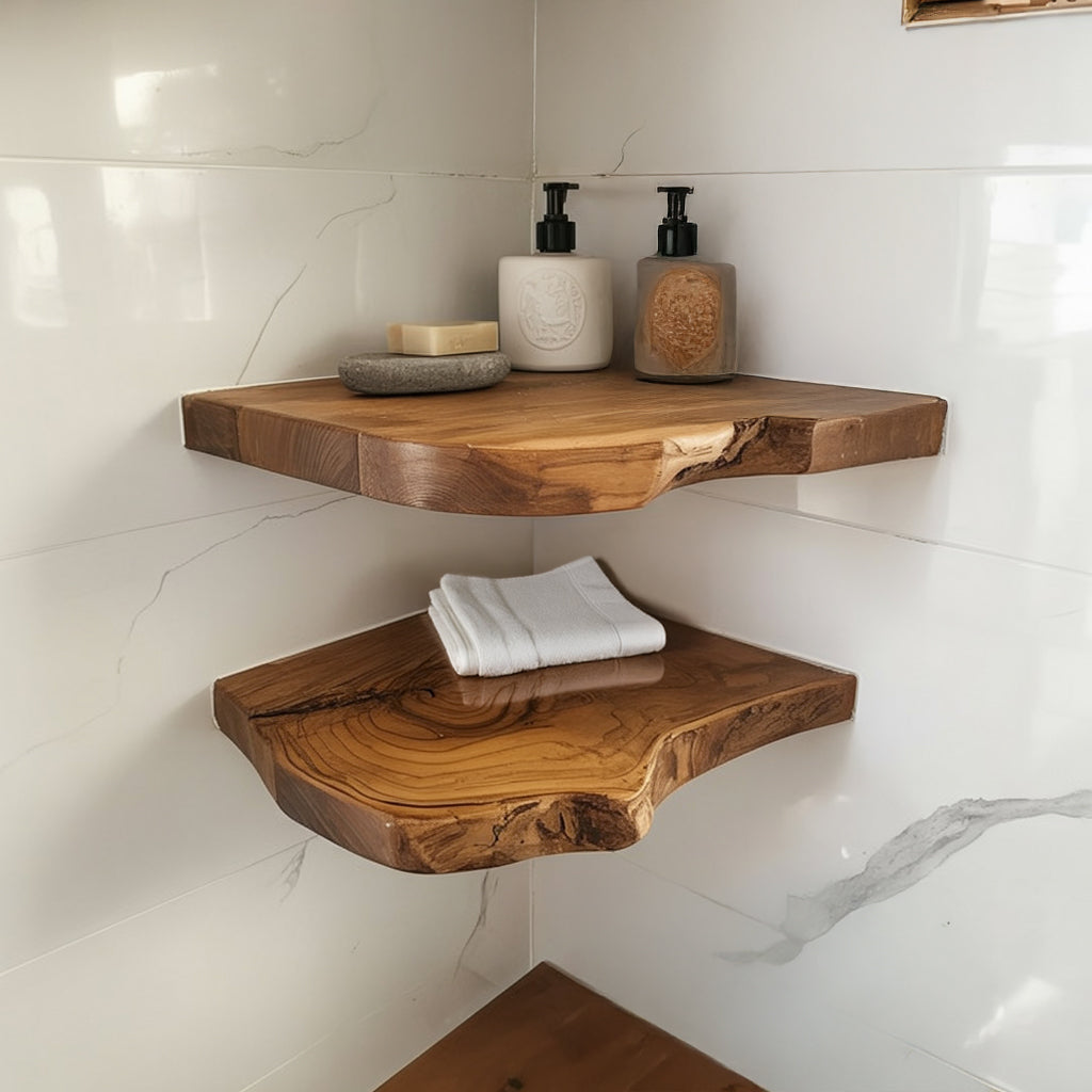 Rustic Teak Root Wood Corner Shelf: Floating Corner Shelves Decor