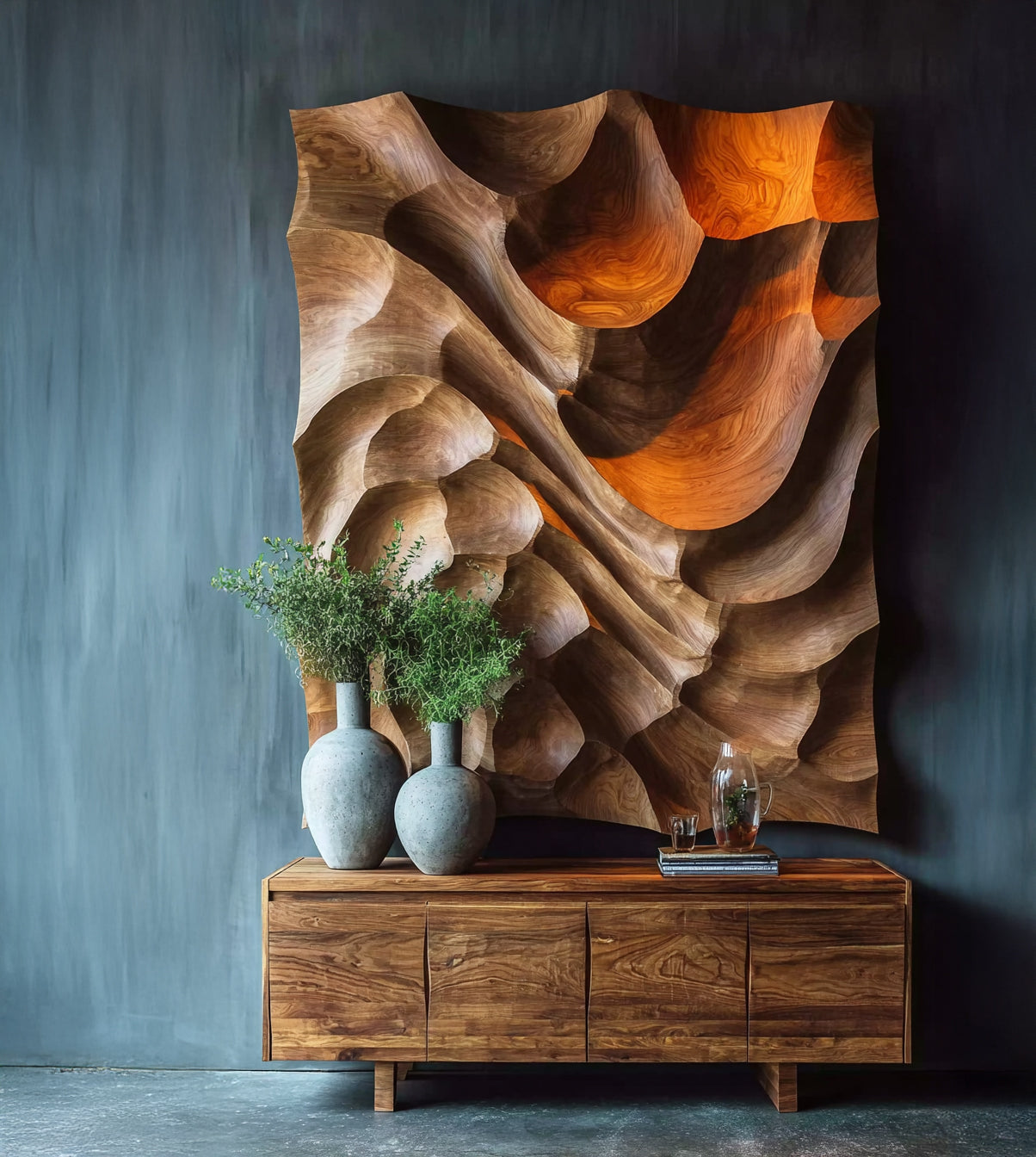 Modern Organic Wood Wall Abstract Wave Panel – Handmade 3D Art