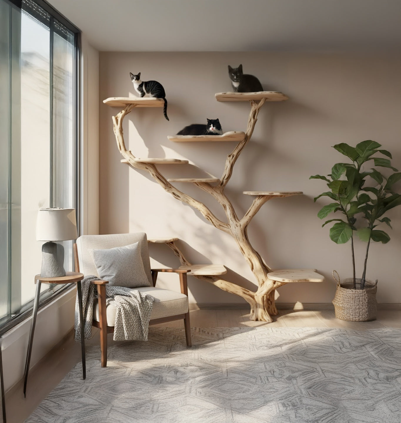 Handcrafted Wooden Cat Tree Tower – Large Solid Wood Cat Furniture