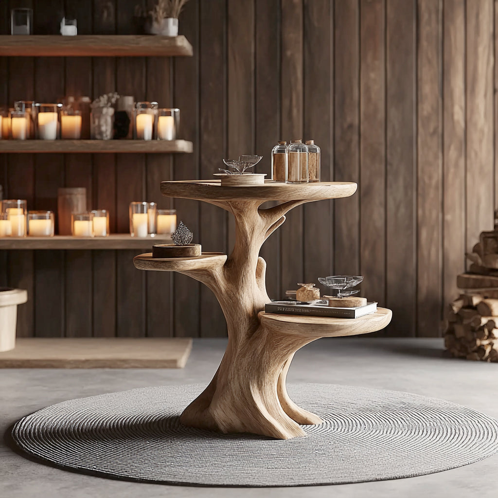 Handcrafted Solid Wood End Table – Tree-Inspired Sculptural Accent Table