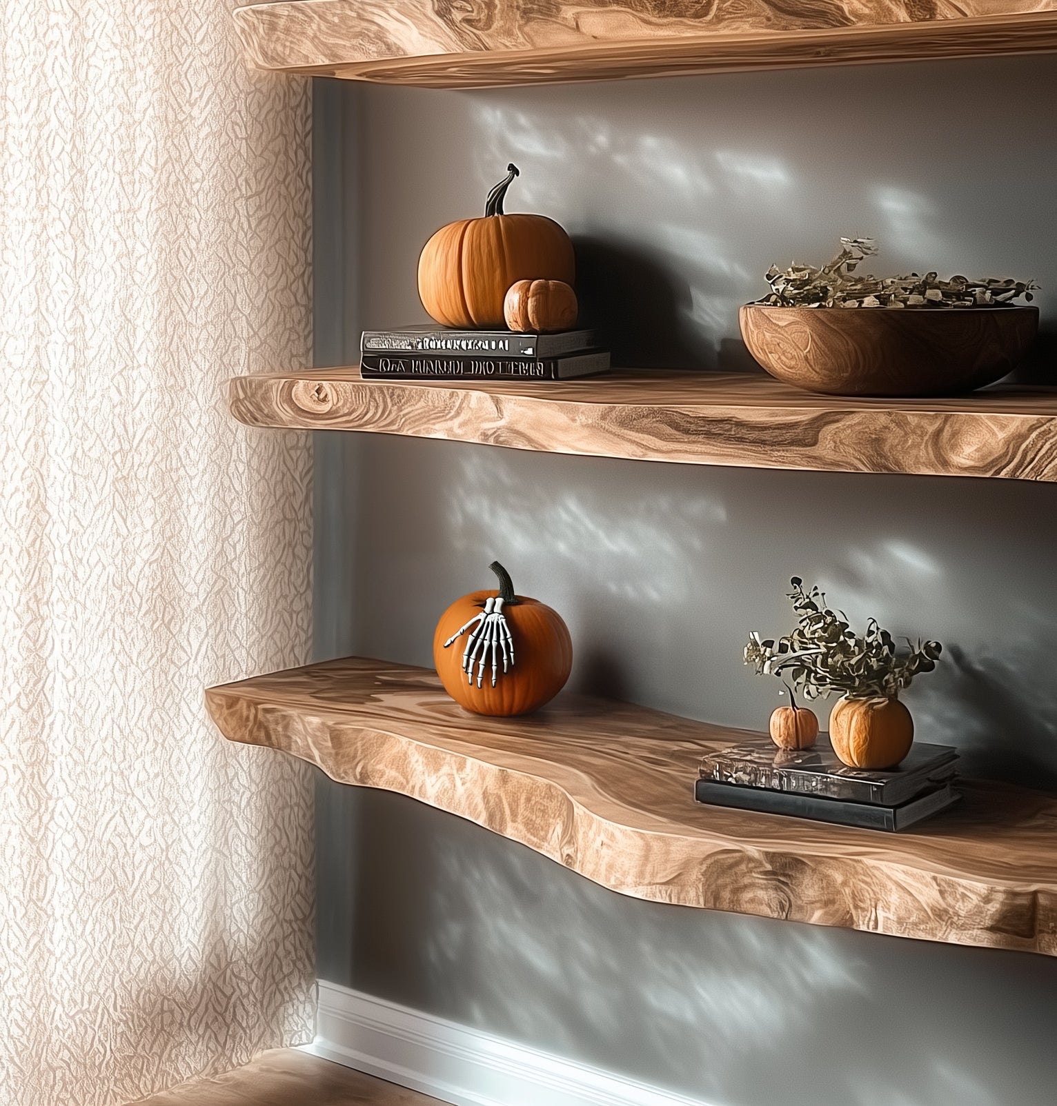 Live Edge Floating Shelves – Solid Wood Wall Shelf for Rustic Kitchen or Home Bar Decor