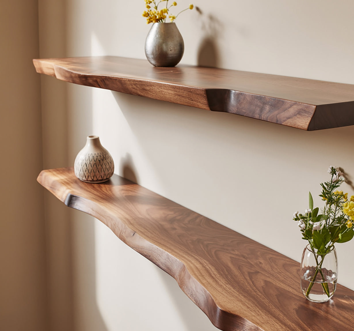 Solid Wood Live Edge Floating Shelf – Rustic Wall Decor for Living Room & Kitchen