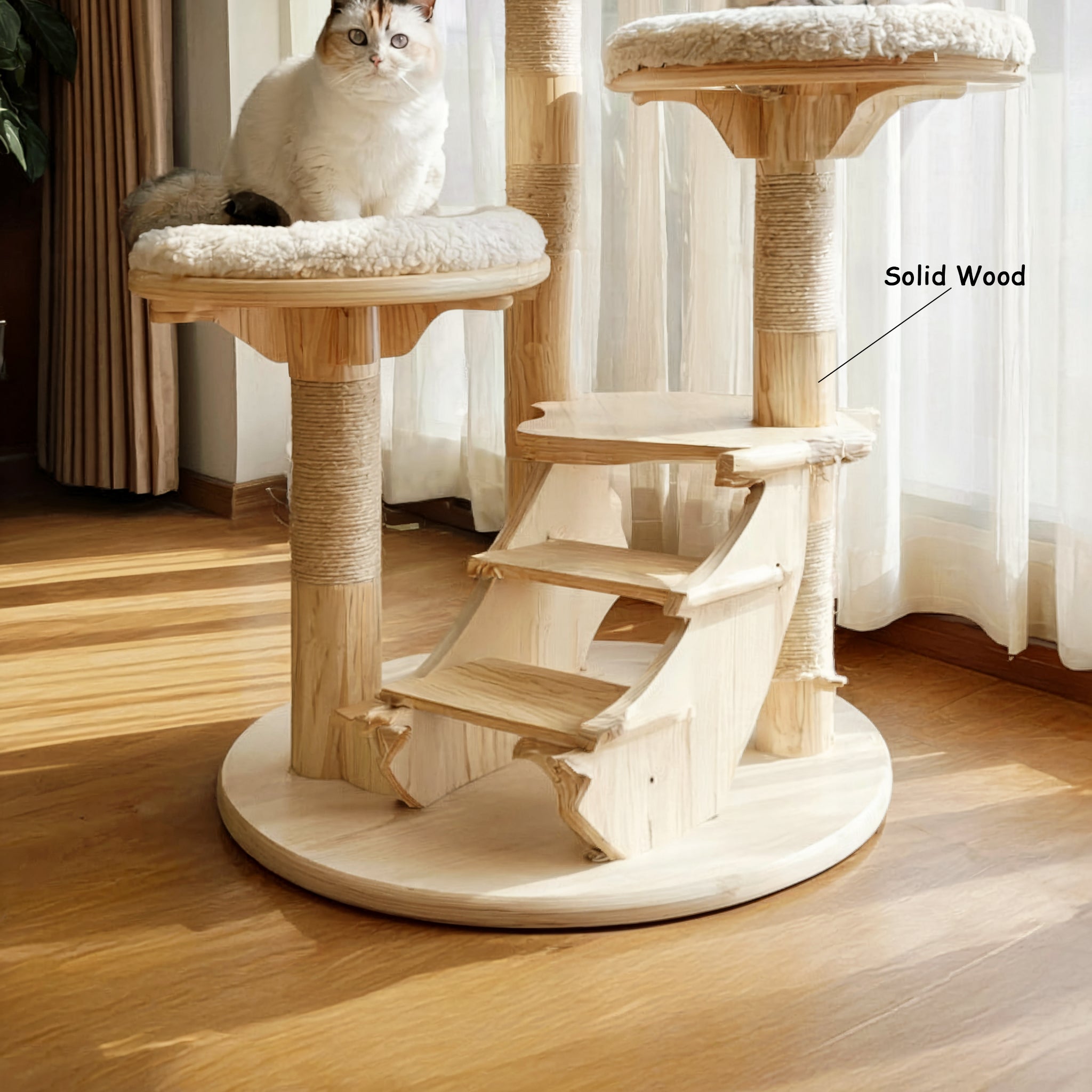 Cat Tree Made from Real Tree Branches and Wicker – Perfect for Minimalist and Nature-Inspired Homes