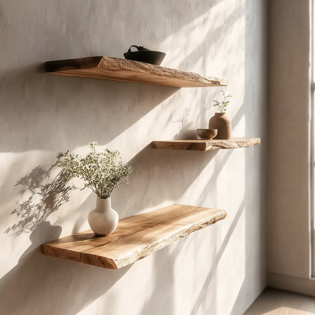 Handcrafted Floating Shelf – Natural Edge Wood Wall Storage