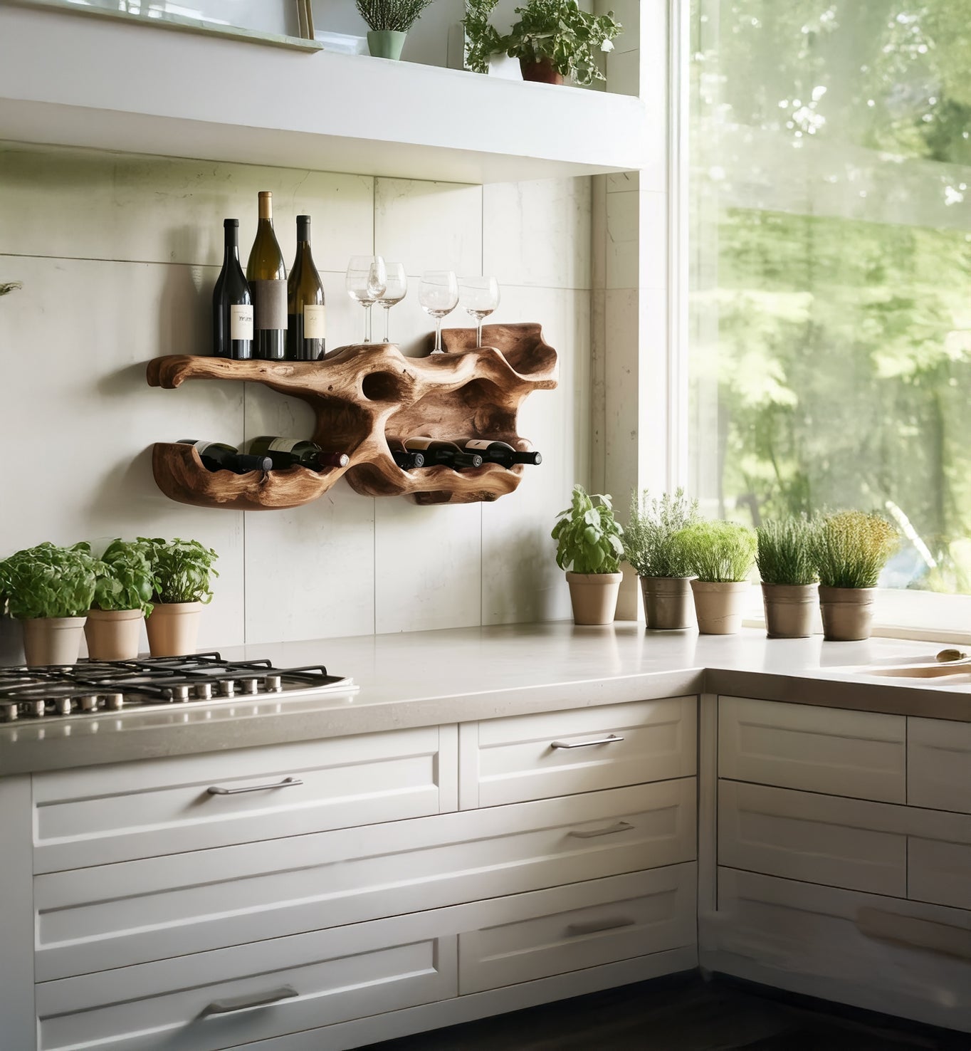 Handcrafted Wooden Wine Rack – Rustic Wall Shelf Christmas Decor