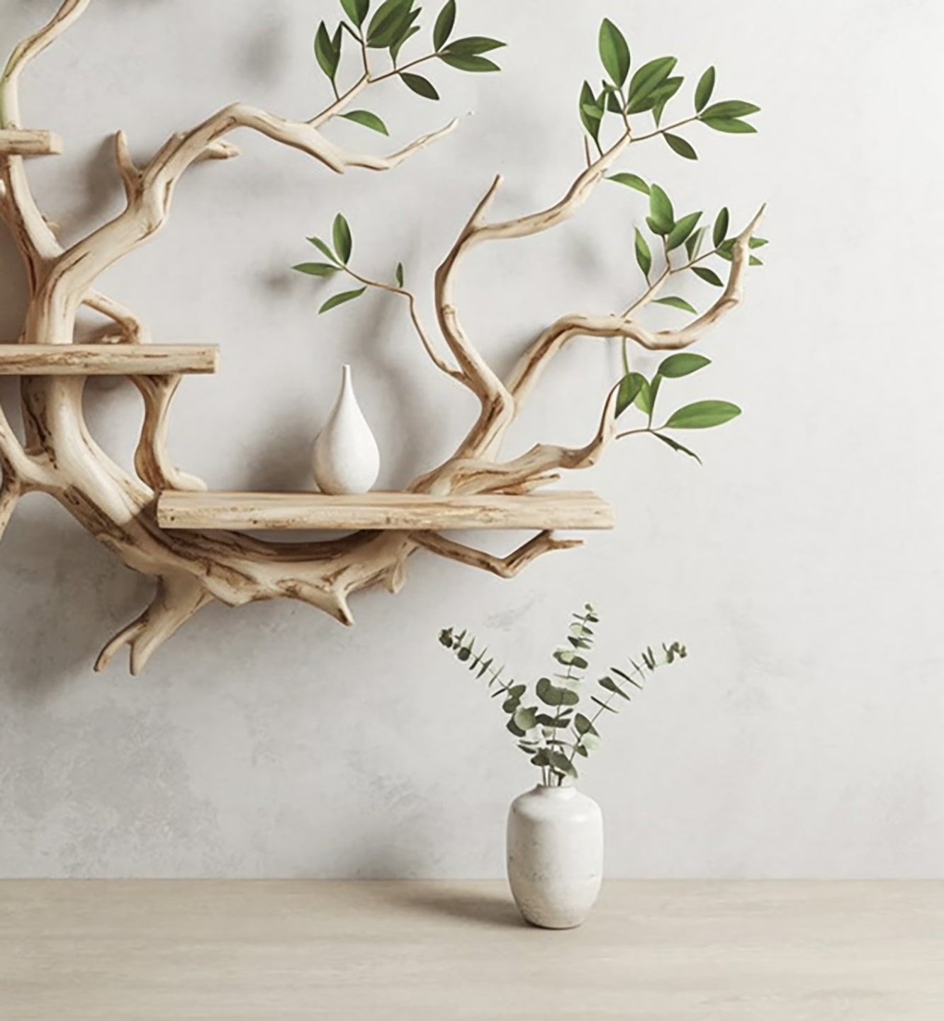 Tree Bookshelf Decor – Solid Wood Carved Floating Wall-Mounted Shelves