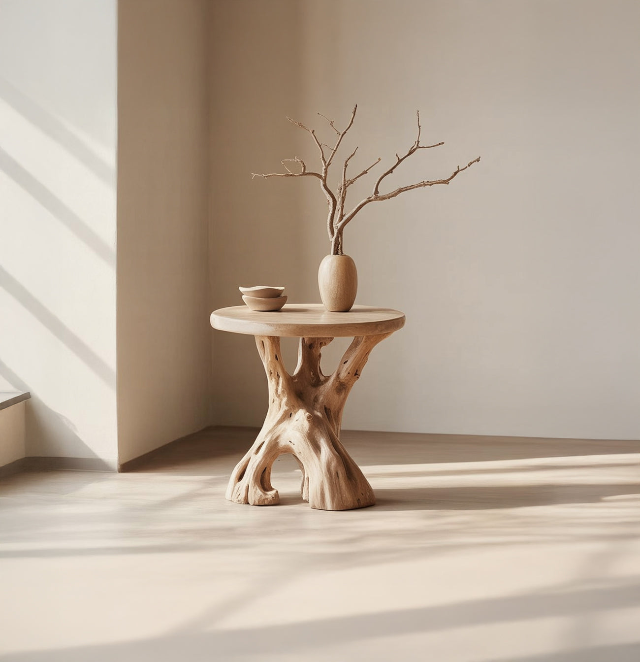 Organic Solid Wood End Table – Handcrafted Tree Root Side Table