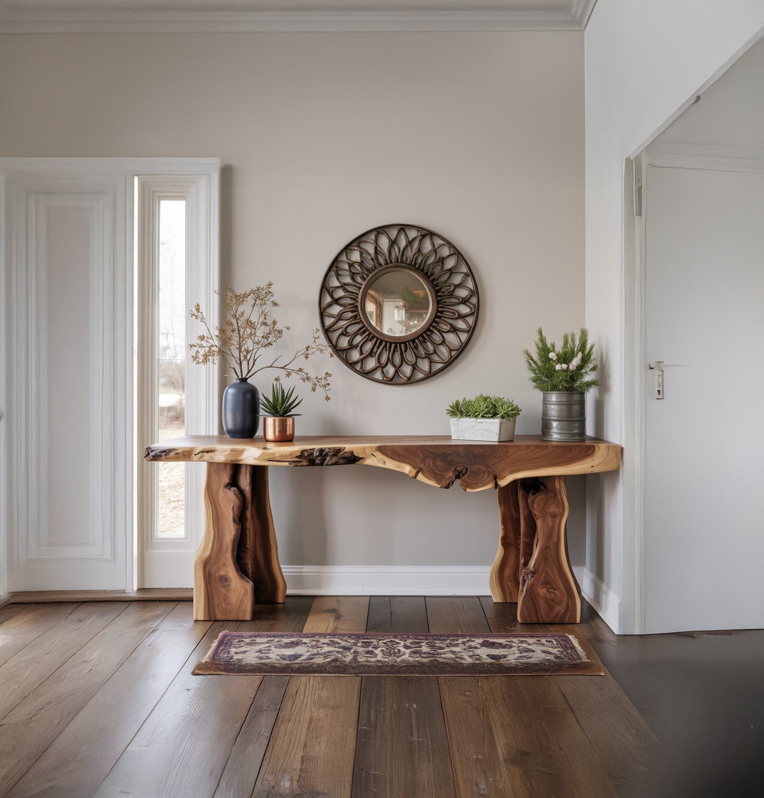 Rustic Live Edge Wooden Console Table – Custom Farmhouse Entryway Dresser