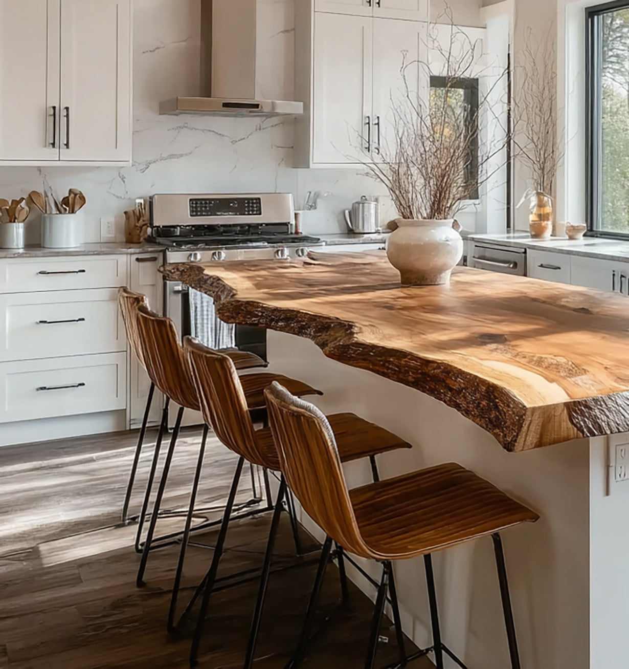 Live Edge Solid Wood Kitchen Island Countertop – Handcrafted Slab