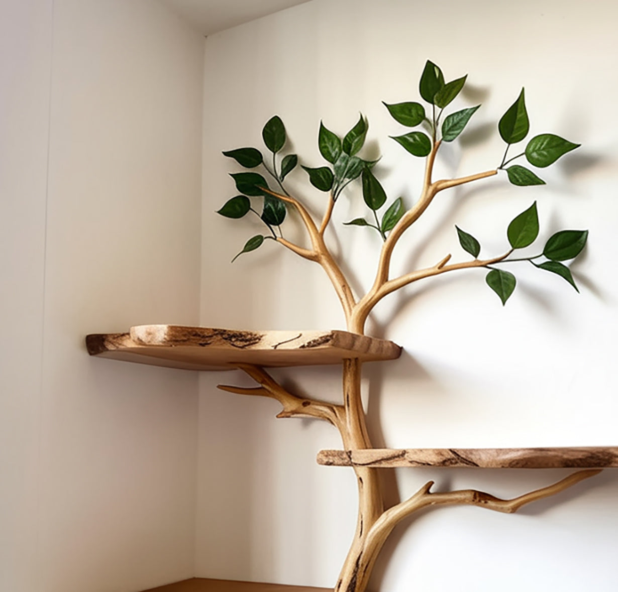 Driftwood Tree Branch Corner Shelf: Rustic Wall-Mounted Display