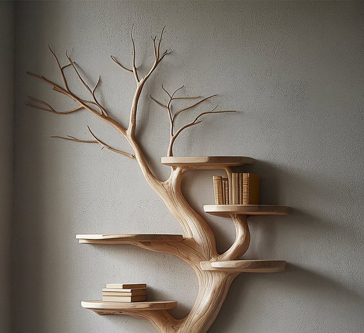 Tree Branch Floating Bookshelf – Solid Wood Driftwood Wall Decor