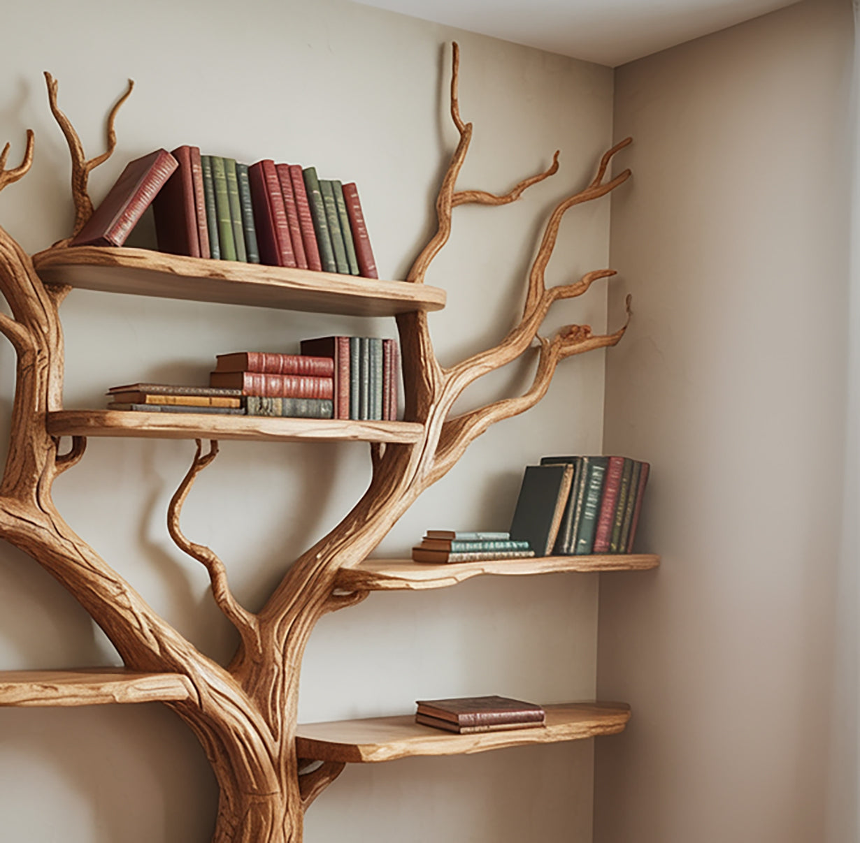Driftwood Tree Bookshelf | Branch Floating Wall Shelf | Rustic Wooden Bookcase