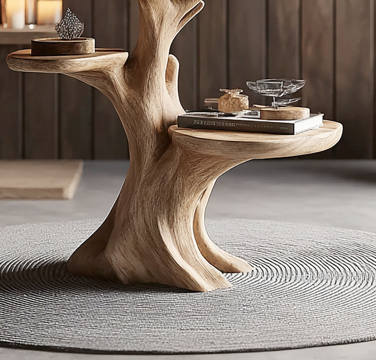 Handcrafted Solid Wood End Table – Tree-Inspired Sculptural Accent Table