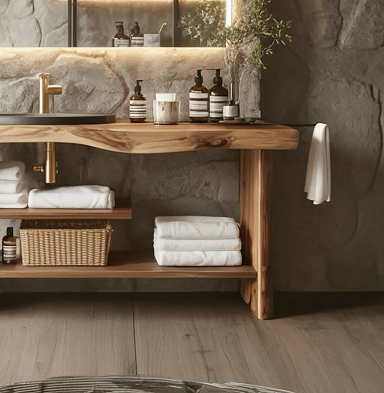 Handcrafted Natural Wood Vanity Table for Bathroom