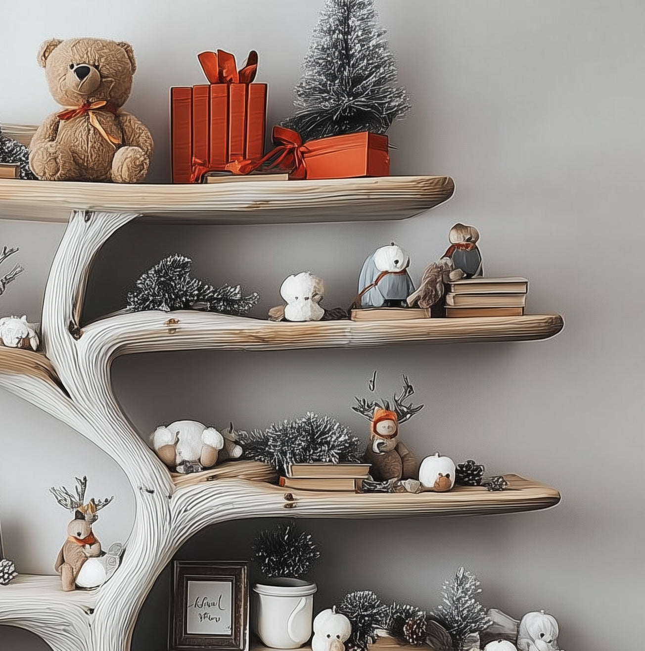 Montessori-Inspired Tree Bookshelf – Handmade Wooden Wall Shelf for Kids Room