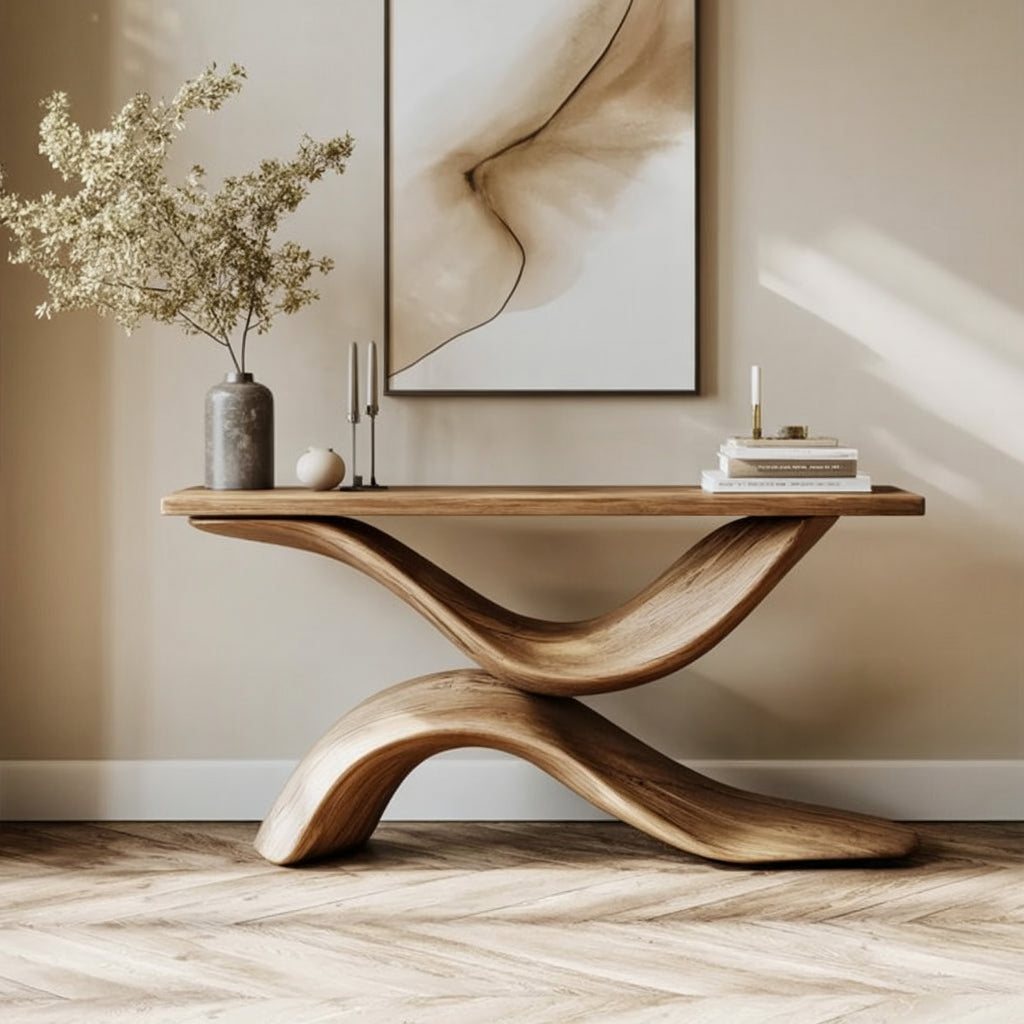 Handcrafted Solid Wood Console Table for Entryway, Living Room – Organic Modern Furniture