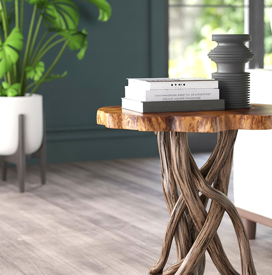 Handcrafted Rustic Wood End Table – Natural Solid Wood Accent Table