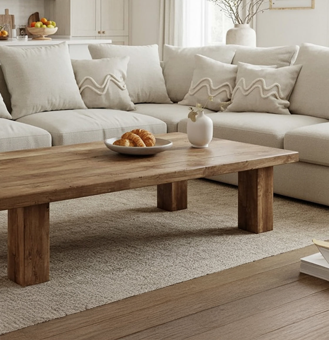 Rustic Reclaimed Wood Coffee Table with Shelf – Handmade Farmhouse Table