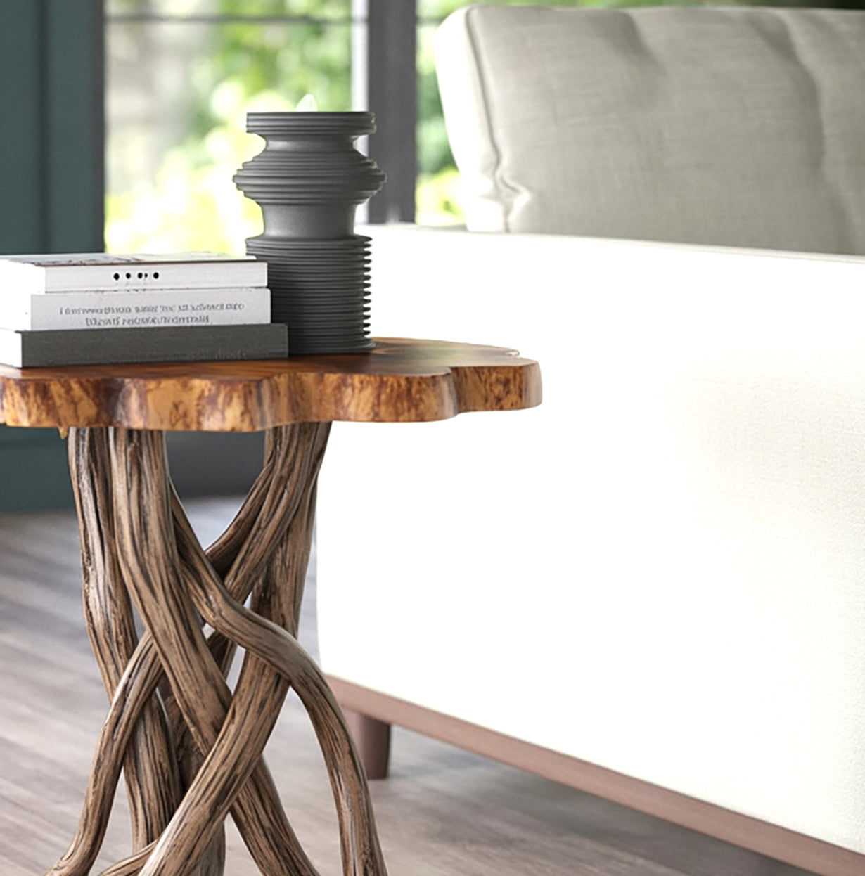 Handcrafted Rustic Wood End Table – Natural Solid Wood Accent Table