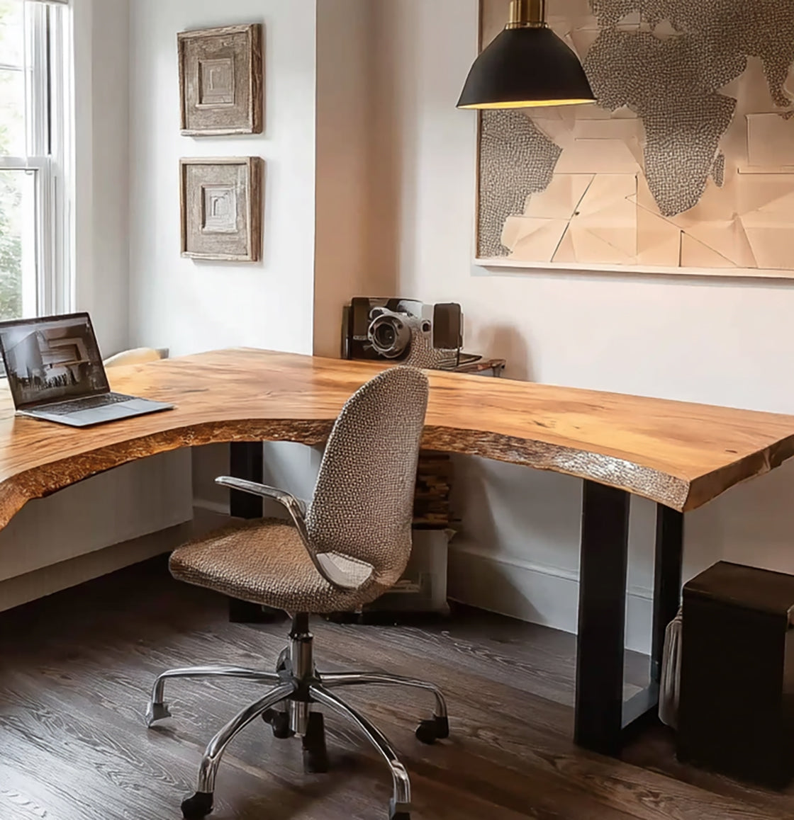 Live Edge L-Shaped Desk – Handmade Solid Wood Corner Desk for Home Office