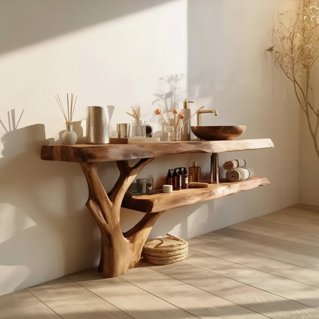 Handcrafted Live Edge Bathroom Vanity – Farmhouse Solid Wood Cabinet