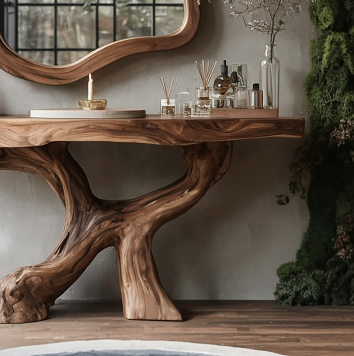 Live-Edge Teak Bathroom Vanity with Organic Root Base