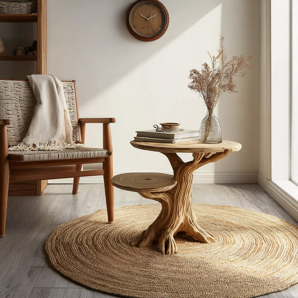 Handcrafted Solid Wood End Table with Sculptural Tree-Inspired Base – Accent Table