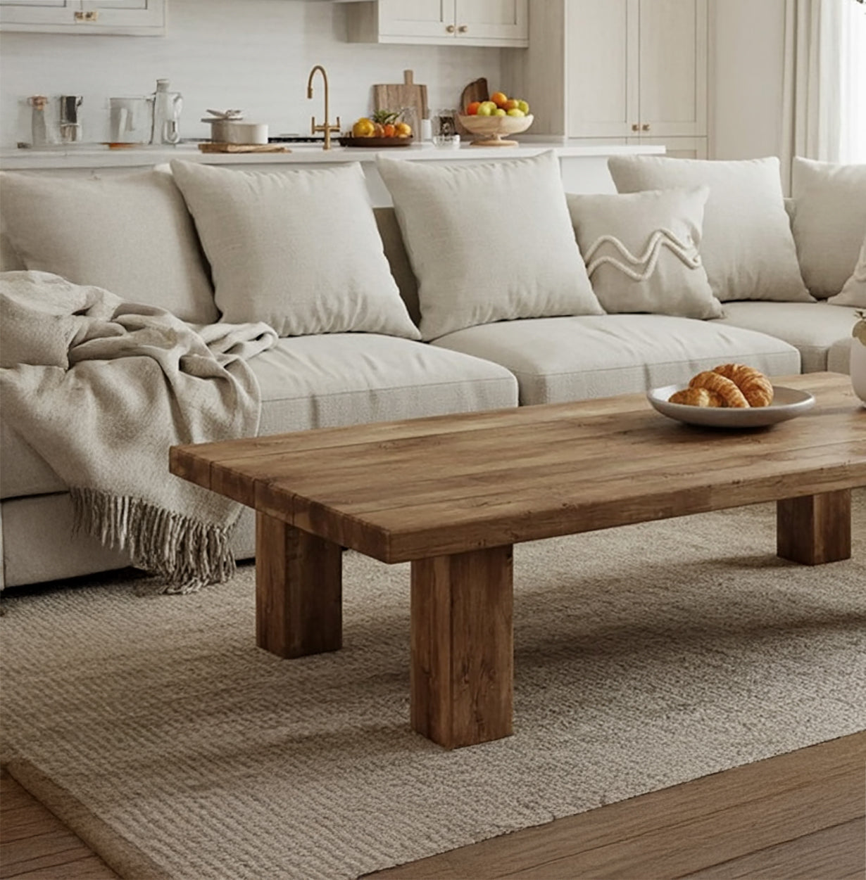 Rustic Reclaimed Wood Coffee Table with Shelf – Handmade Farmhouse Table