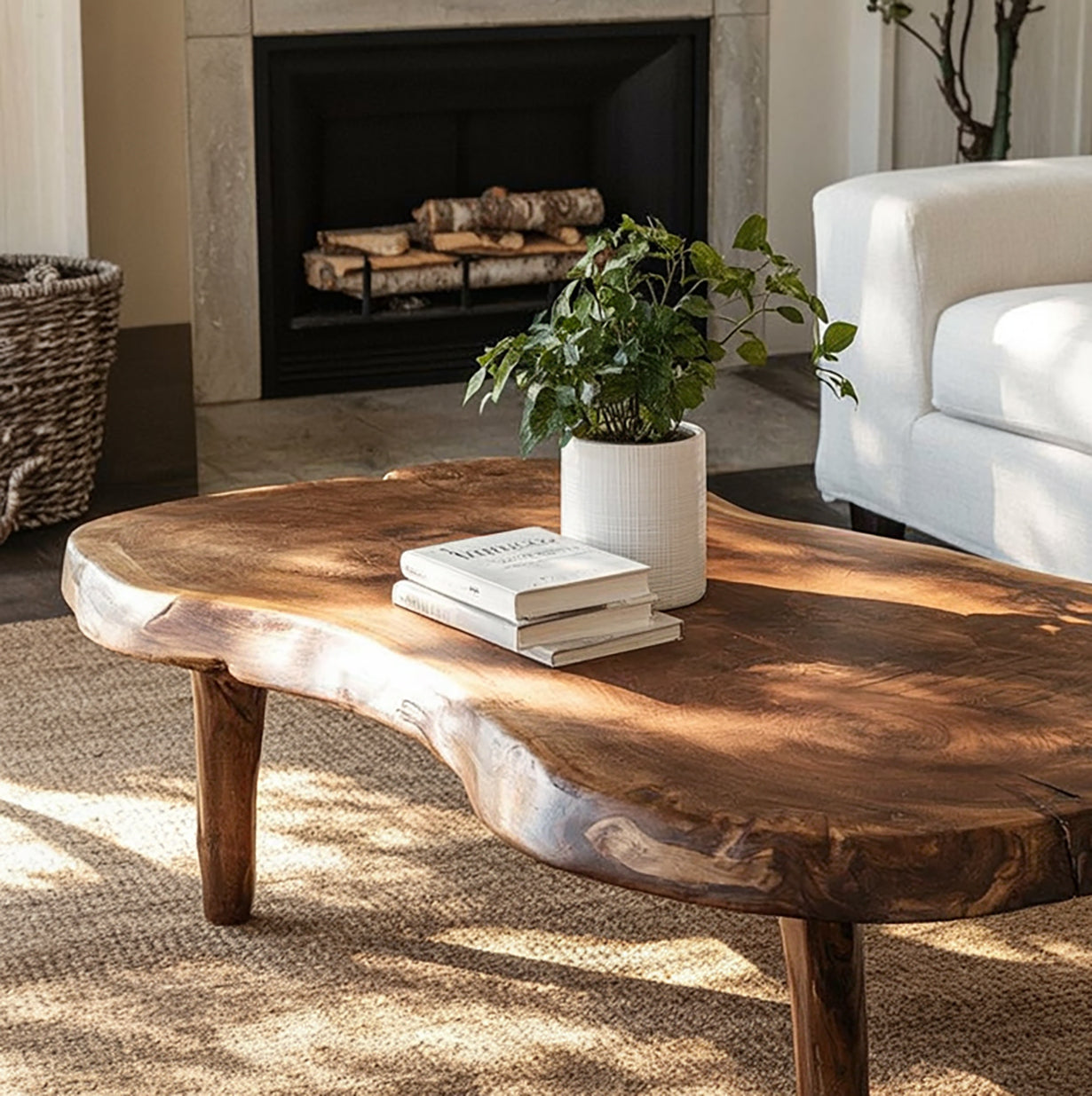 Live Edge Solid Wood Coffee Table – Handcrafted Rustic Organic Low Table