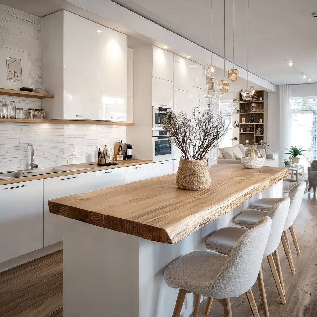 Rustic Scandinavian Live Edge Kitchen Island Top – Solid Wood