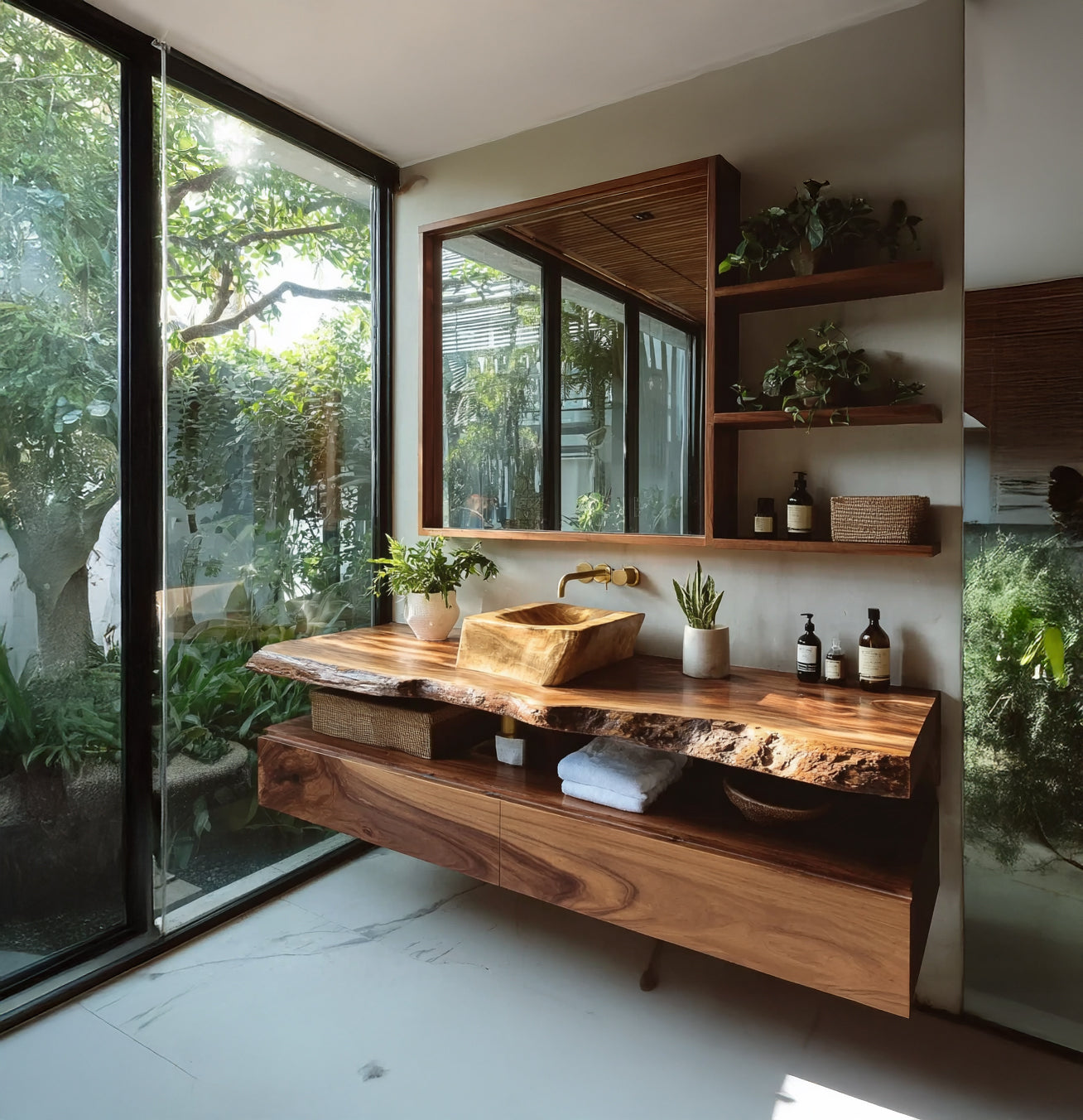 Handcrafted Solid Wood Bathroom Vanity with Storage and Rustic Design