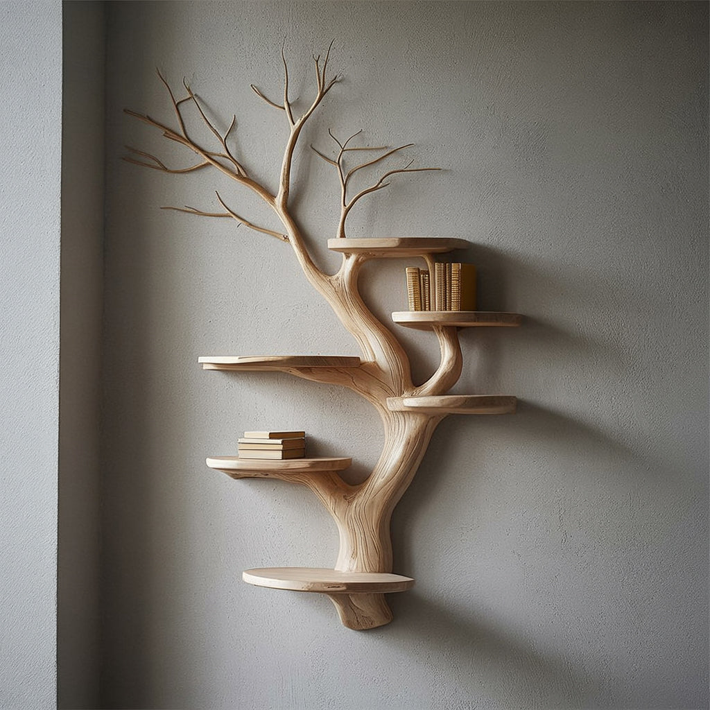 Tree Branch Floating Bookshelf – Solid Wood Driftwood Wall Decor