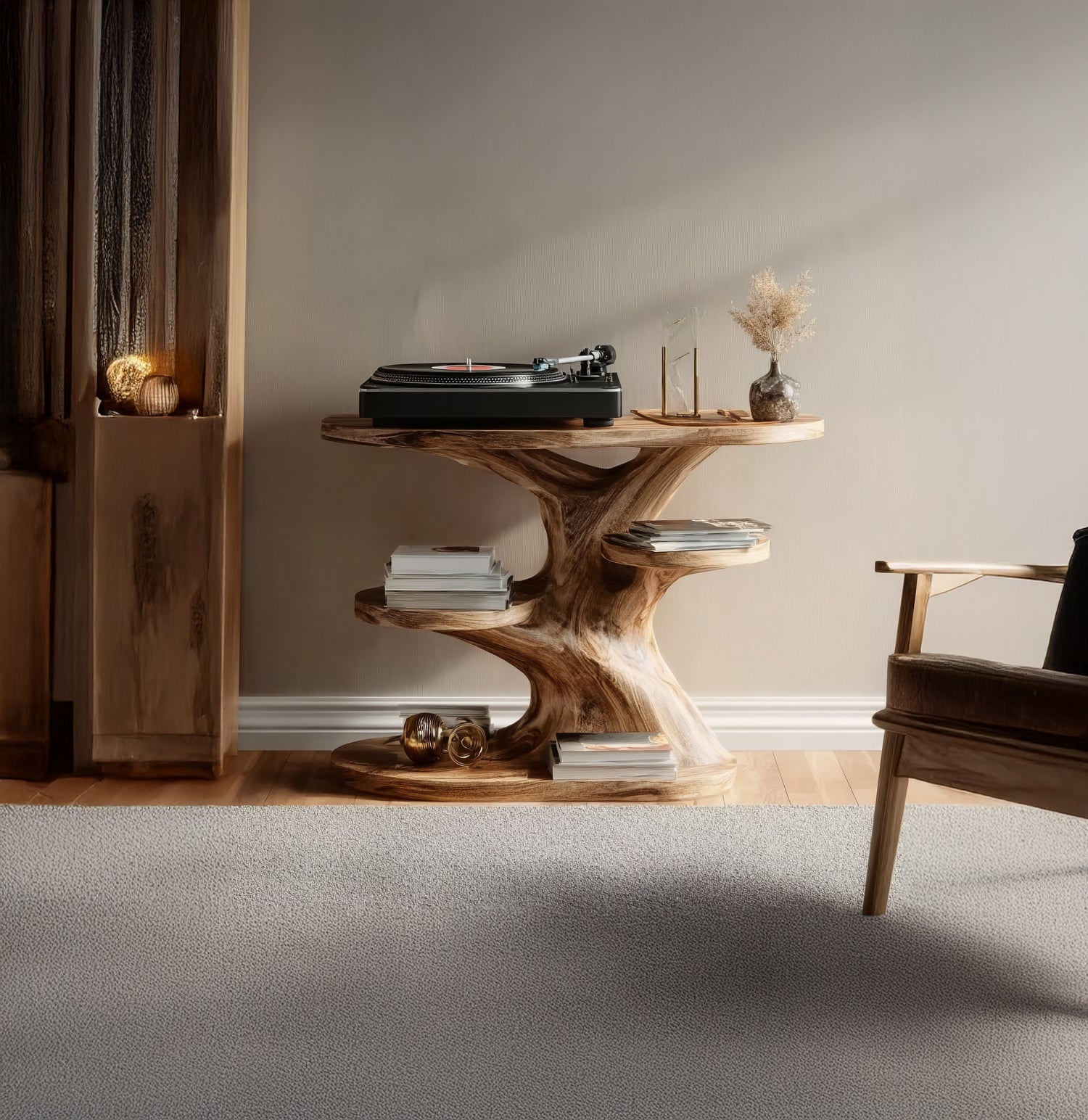 Handcrafted Solid Wood Record Player Stand – Farmhouse Turntable Station with Storage