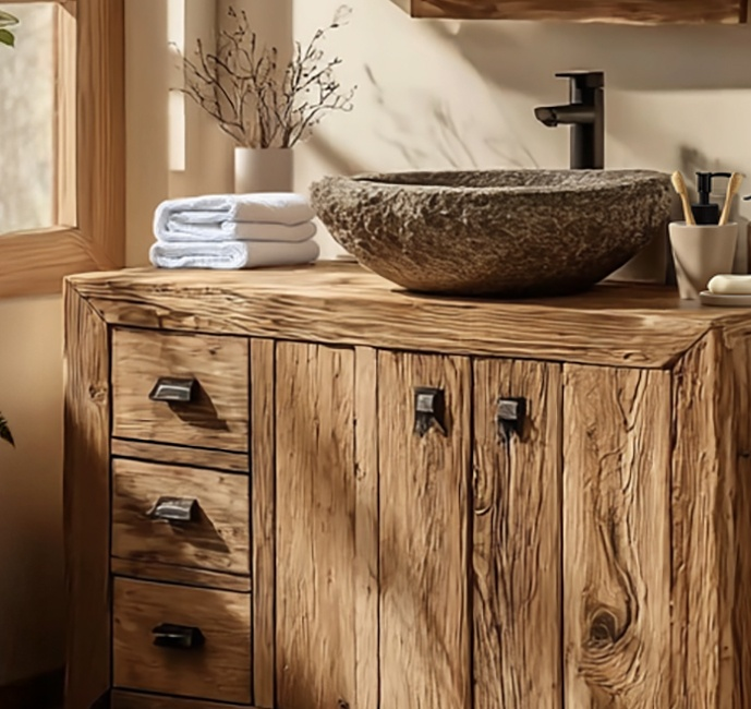 Farmhouse Live Edge Bathroom Vanity – Handcrafted Reclaimed Solid Wood Cabinet