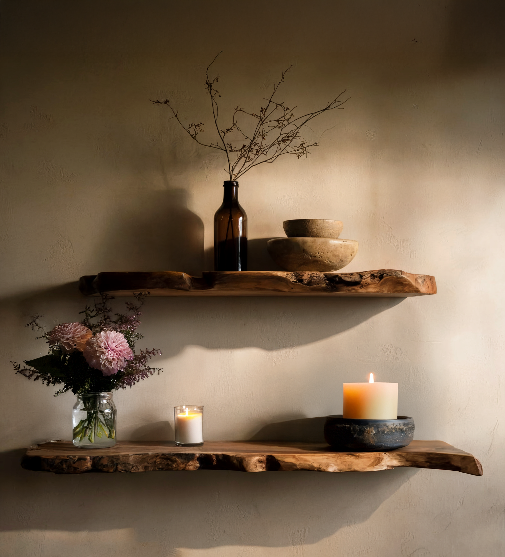 Handmade Christmas Live Edge Floating Shelf – Rustic Wooden Bookshelf & Holiday Décor